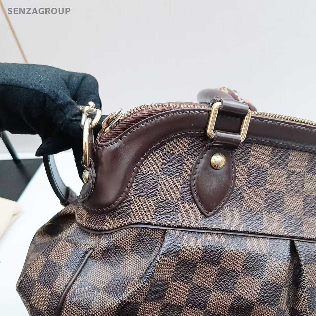 Louis Vuitton Trevi Damier Ebene Top Handle Shoulder Tote Brown Women Classic