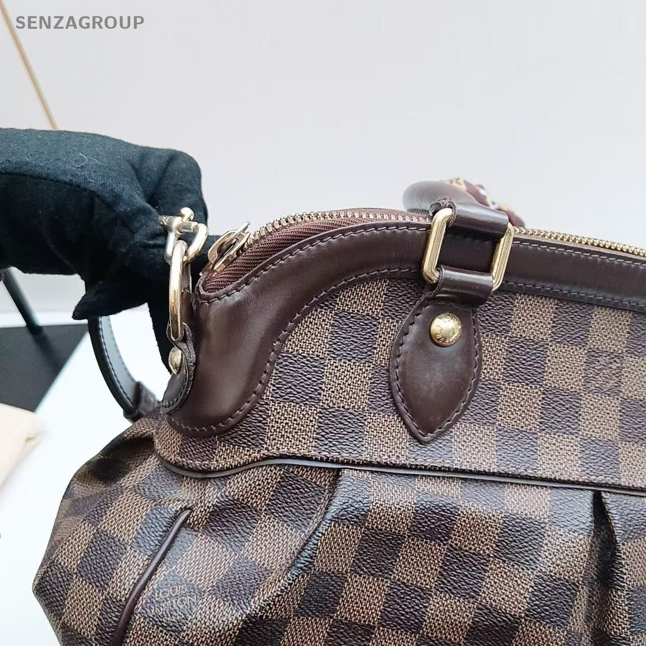 Louis Vuitton Trevi Damier Ebene Top Handle Shoulder Tote Brown Women Classic