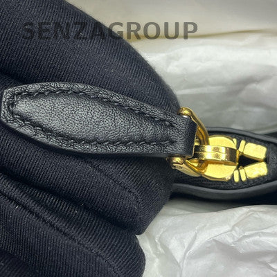 Prada Vitello Leather Black Gold Tote Shoulder Bag Classic Women