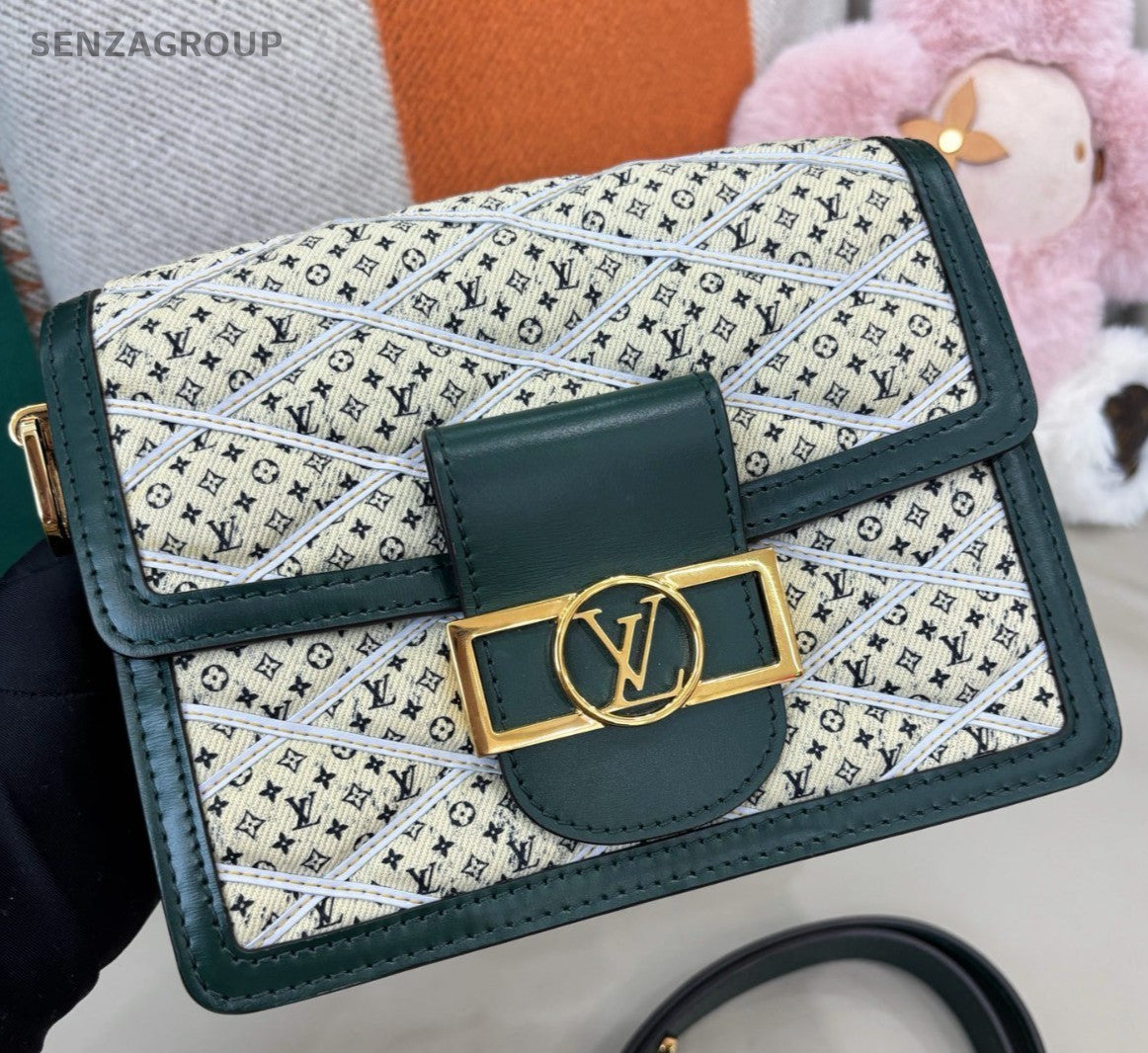 Louis Vuitton Dauphine PM Denim Shoulder Bag Crossbody White Green Women Classic