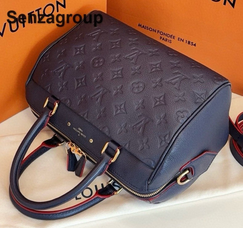 Louis Vuitton Speedy25 Monogram Top Handle Crossbody Blue Gold Women Classic