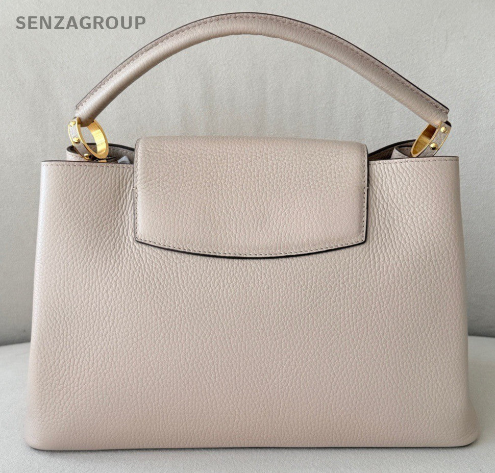 Louis Vuitton Capucines Top Handle Bag Gray Black Gold Women Designer Classic
