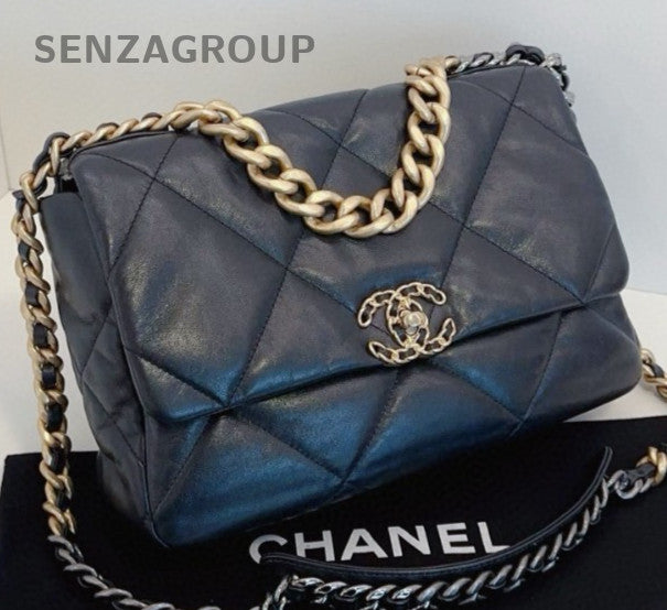 Chanel 19Bag MM Chain Top Handle Shoulder Crossbody Black Gold Women Classic