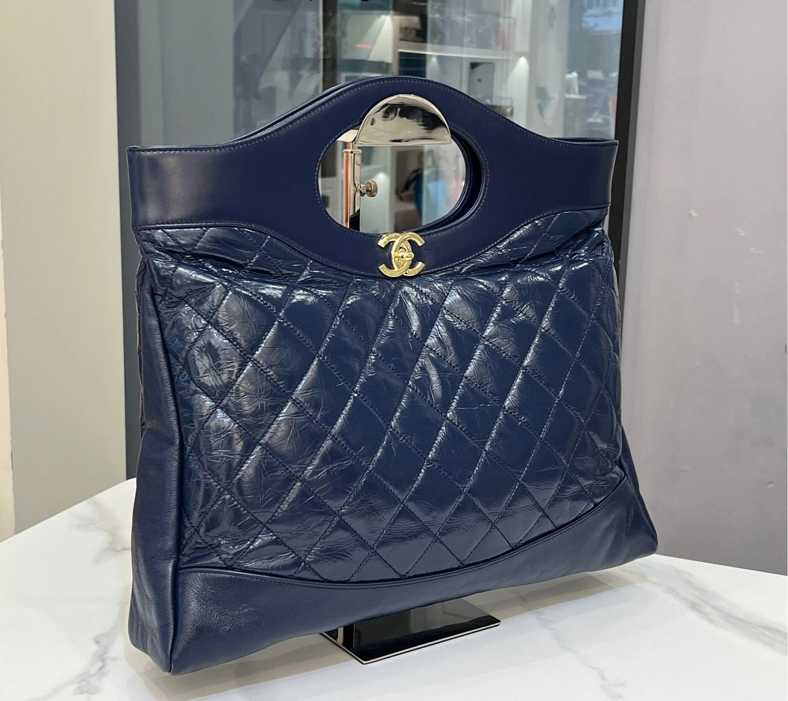 CHANEL 31Bag Large Navy Shoulder Bag For Women