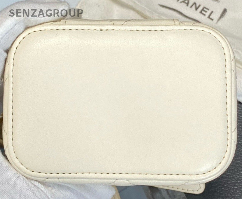 CHANEL Vanity Box mini Chain Shoulder Bag Crossbody White Gold Women Classic