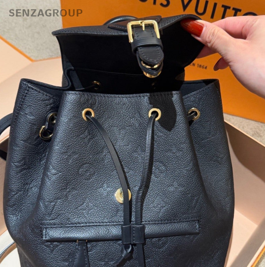 Louis Vuitton Montsouris PM Calfskin Monogram Backpack Black Gold Women Classic
