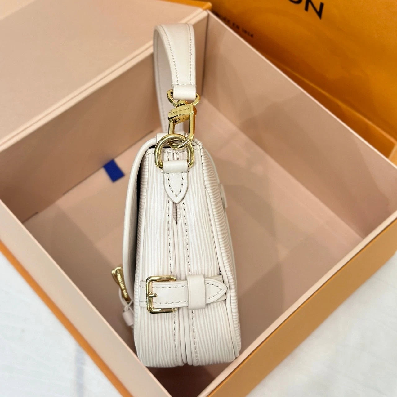 Louis Vuitton White Leather Saumur BB Crossbody Bag For Women