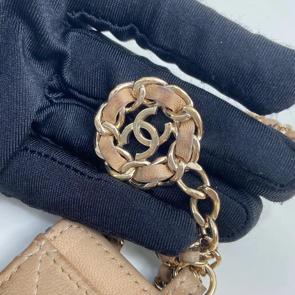 CHANEL Pre-owned Beige Lamskin Chain Card Wallet For Women