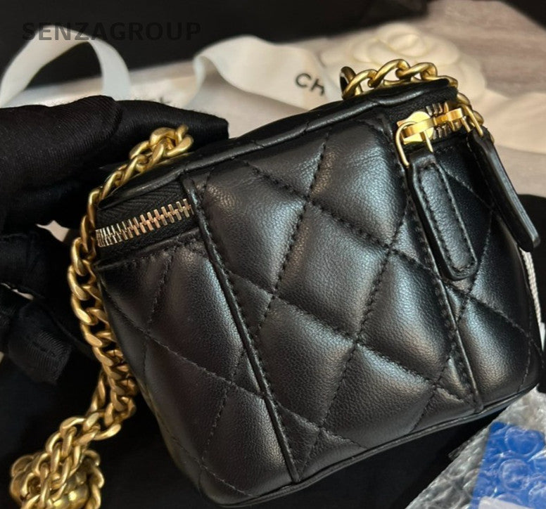 CHANEL 23S Camellia mini box Chain Shoulder Handbag Black Gold Women Brand NEW