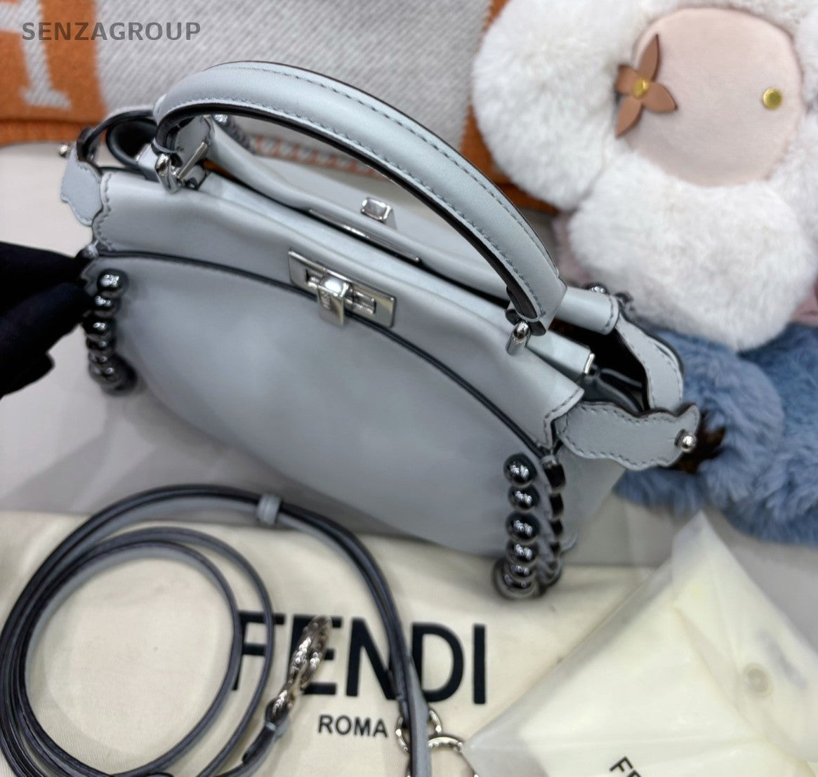 FENDI Peekaboo PM Top Handle 2way Shoulder Handbag Light gray Women Classic