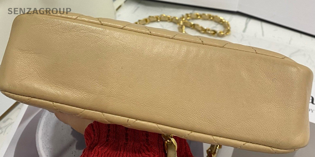 Chanel Vintage Diamond Pattern Chain Shoulder Bag Crossbody Brown Gold Women