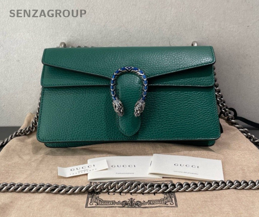 Gucci Dionysus MM Chain Shoulder Bag Crossbody Green Silver Women Classic