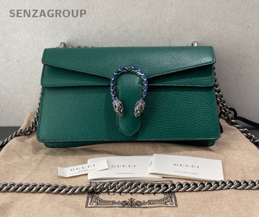 Gucci Dionysus MM Chain Shoulder Bag Crossbody Green Silver Women Classic