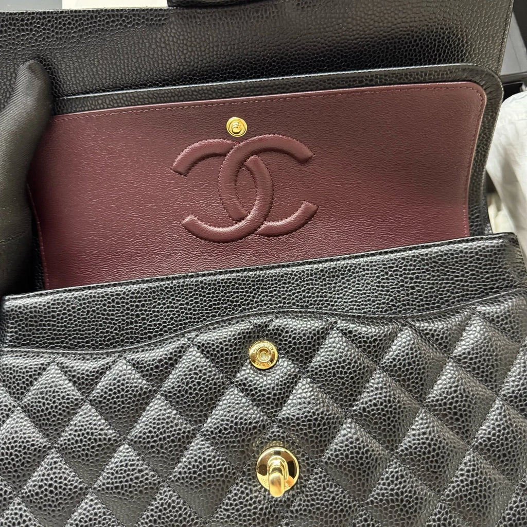 CHANEL CF Medium Black Gold Caviar Leather Shoulder Bag For Women