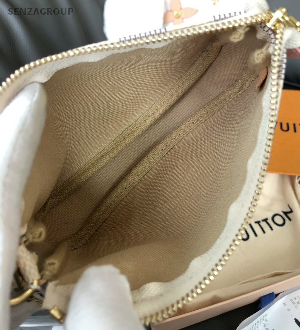 Louis Vuitton Damier Azur Pochette Accessories mini Chain Handbag White Women