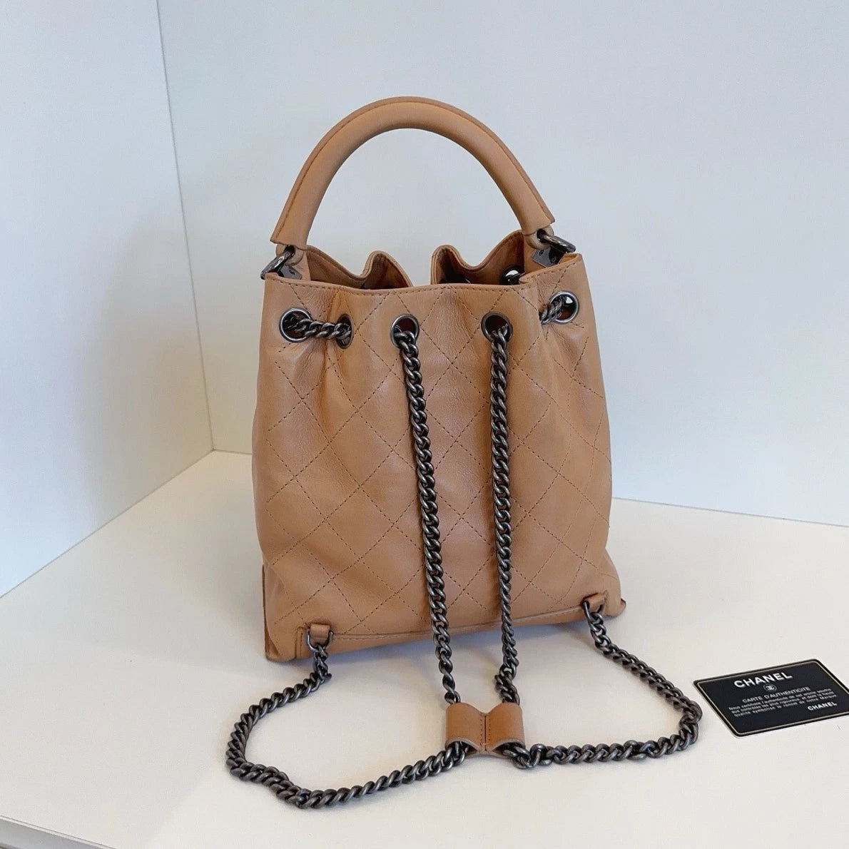 Chanel Bucket Backpack Chain Top Handle Bag Brown Women Classic