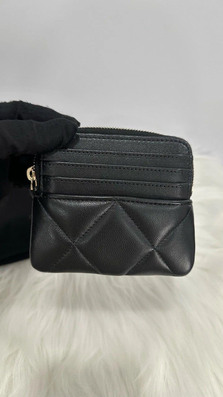 CHANEL 19 Black Gold Quilted Coin Card Holder Wallet Women