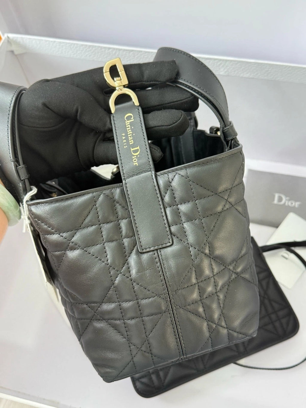 Dior Toujours Small Black Gold Leather Tote Bag For Women