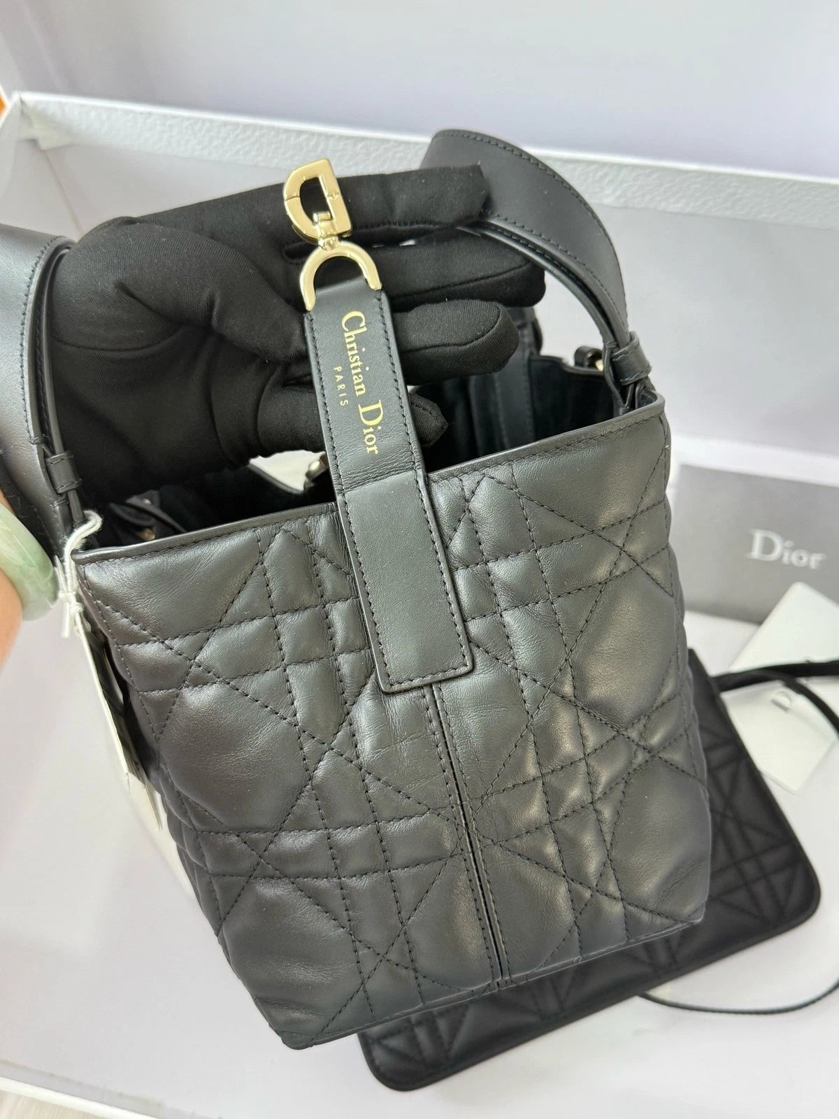 Dior Toujours Small Black Gold Leather Tote Bag For Women
