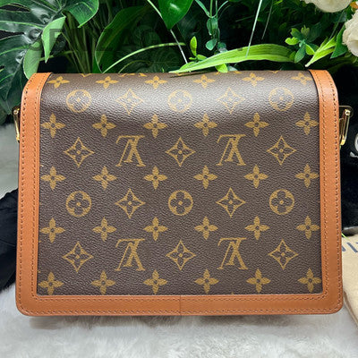 Louis Vuitton Dauphine Medium Chain Shoulder Crossbody Bag Brown Gold