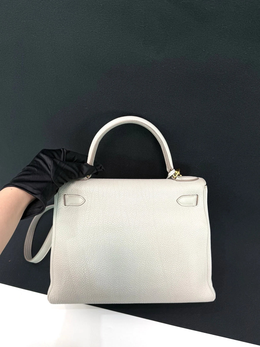 Hermes Kelly28 Top Handle Bag Crossbody Gray Gold Used Women Fashion Classic