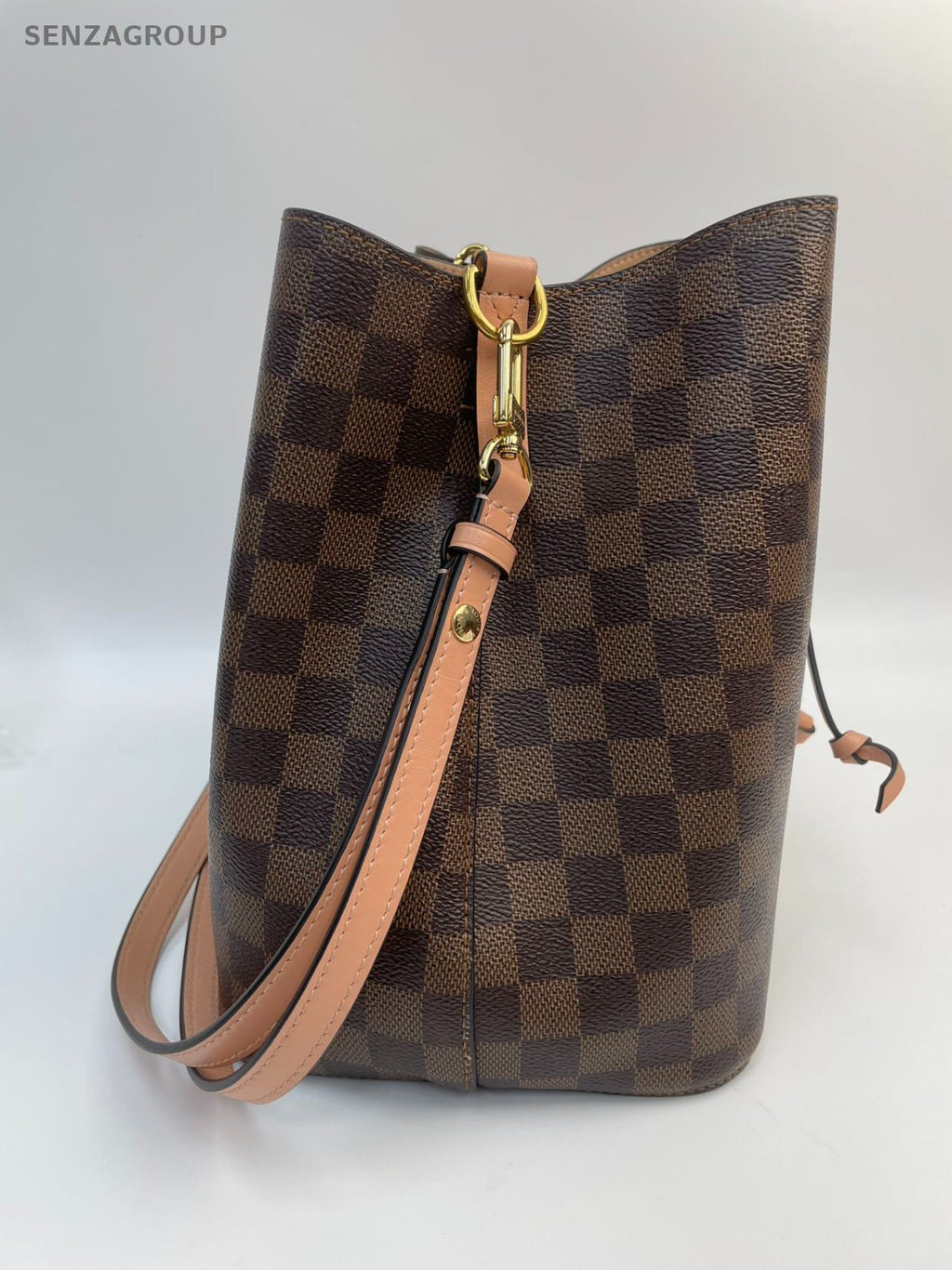 #001 - Louis Vuitton NéoNoé Pink Interior Damier Bucket Bag MM Brown Canvas YY73