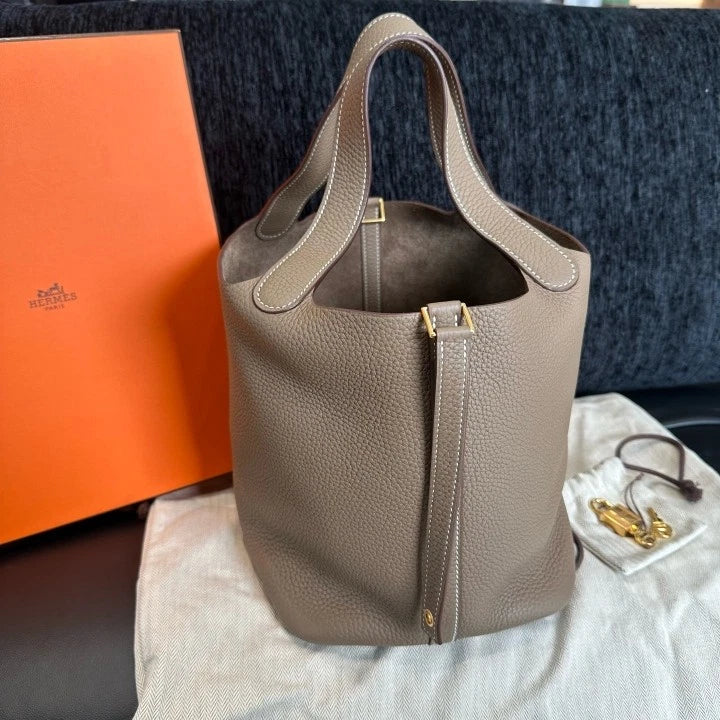 Hermes Picotin22 Gray Gold Handbag Used Women Classic Fashion D
