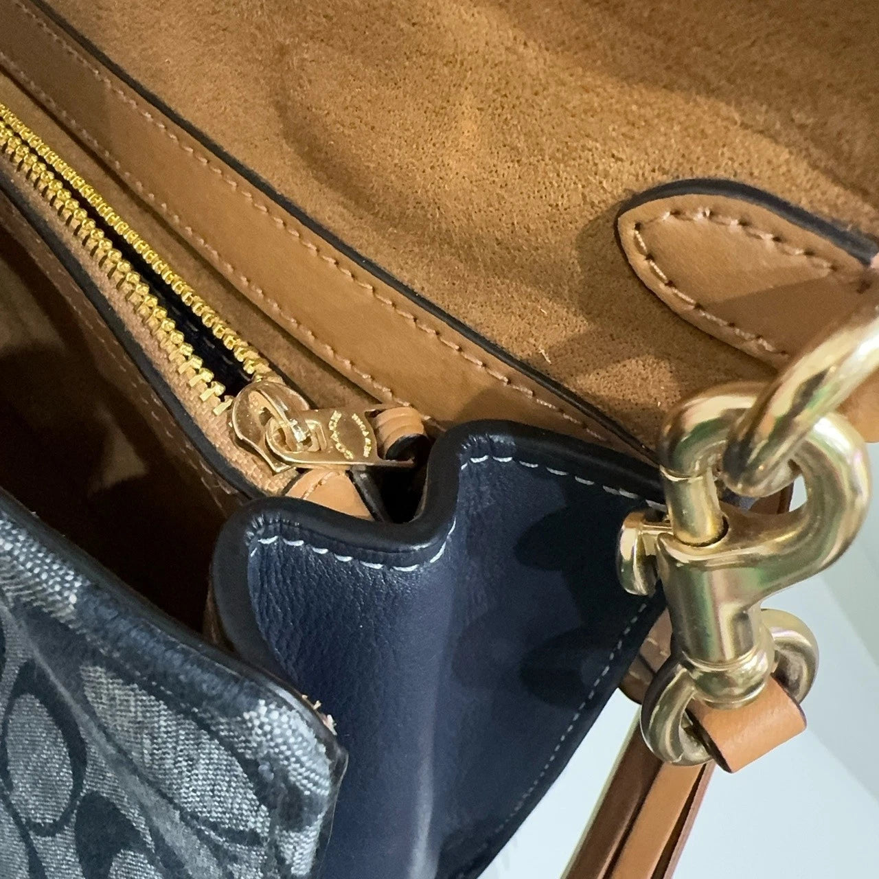 Coach Women's Denim Blue Logo Print Flap Shoulder Crossbody Handbag Medium