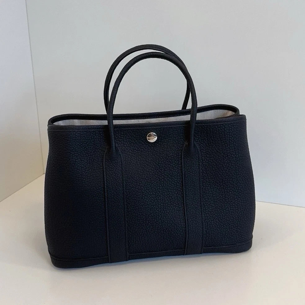 Excellent Hermes Garden Party30 Calfskin Black Tote Handbag Silver Hardware