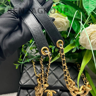 CHANEL 22P Black Gold Chain Quilted Caviar Mini Square Flap Bag