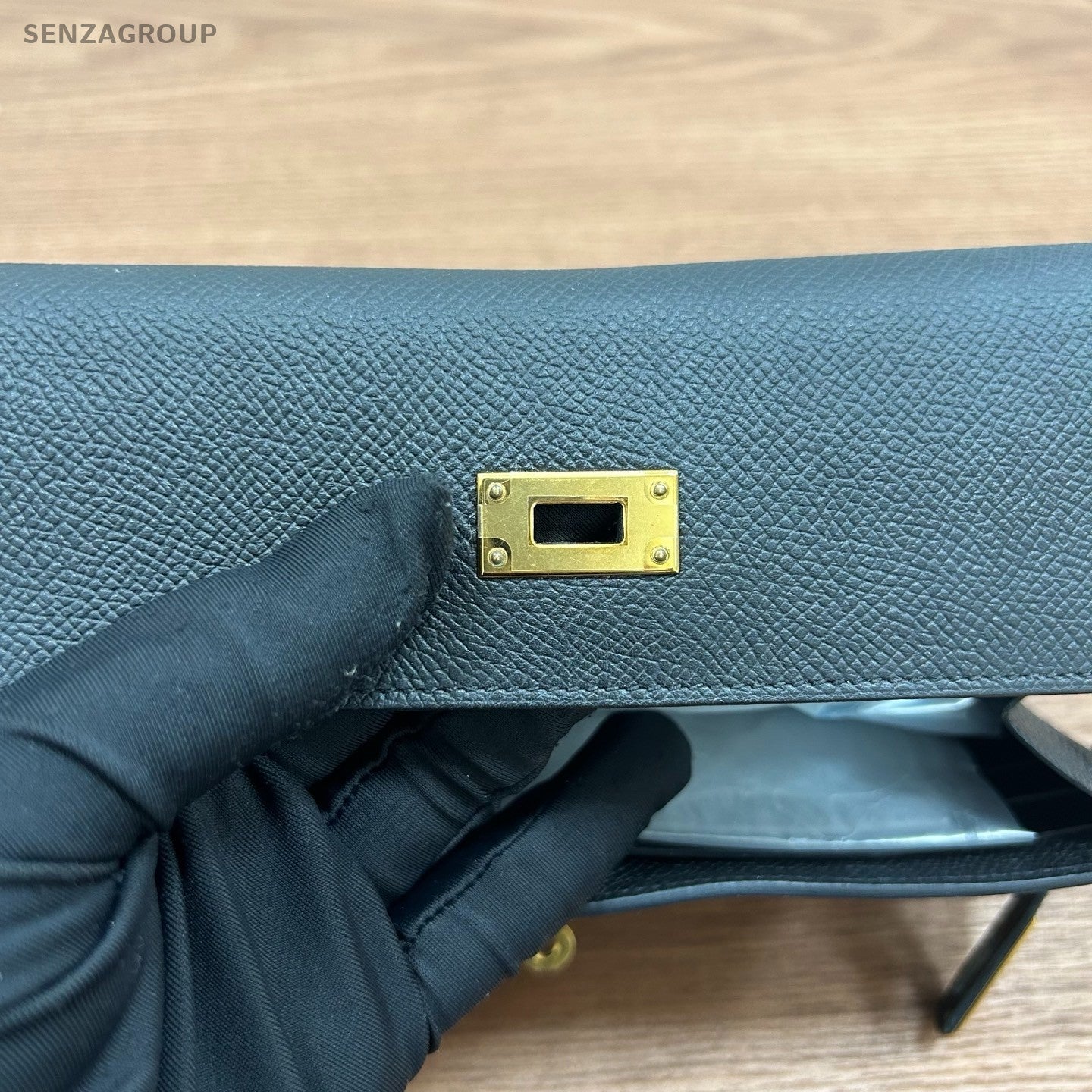 Hermes Kelly Long Wallet Black Gold Women