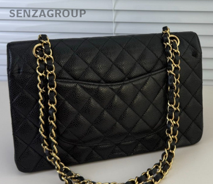 Chanel Classic Flap MM Chain Shoulder Bag Black Red Gold Used Women CC Logo
