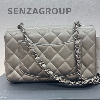 Chanel Classic Flap Mini Silver Quilted Chain Shoulder Bag Women