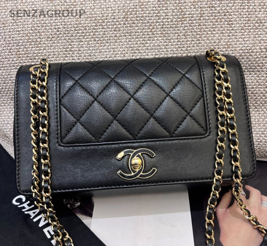 Chanel Classic Flap Chain Black Gold Diamond Shoulder Bag Women Classic Fashion