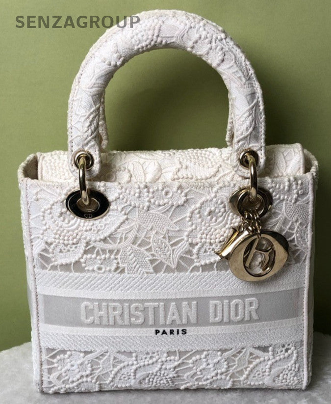 Christian Dior Lady Dior Book Tote Top Handle Bag White Used Women Classic