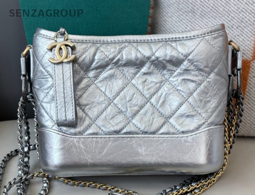 Chanel Gabrielle PM Chain Shoulder Bag Silver Gold Women Classic Diamond