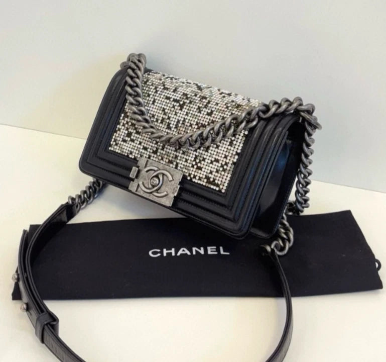 Chanel Leboy PM Shoulder Bag Crossbody Bag Push Lock Silver Women