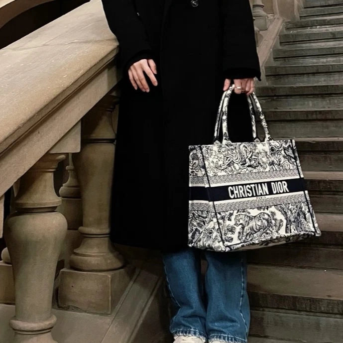 Dior Book Tote Canvas Blue Handbag Tote Bag Excellent