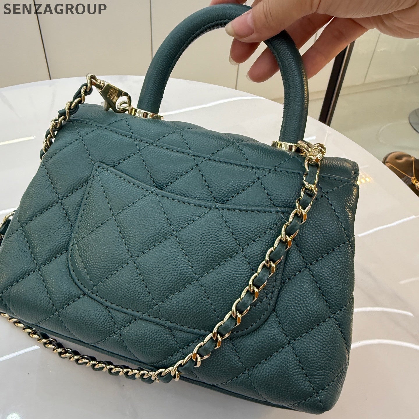 Chanel Coco Handle Mini Green Gold Chain Crossbody Bag Women's Fashion