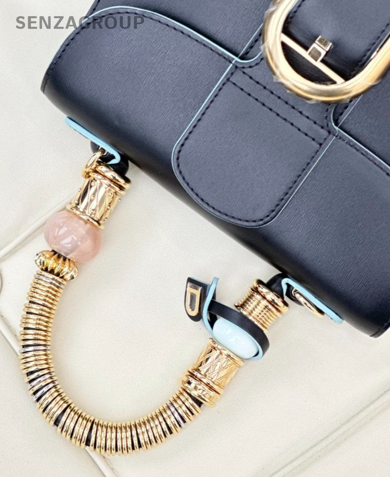 Delvaux Brillant PM Calfskin Top Handle Bag Crossbody Black Blue Women Classic
