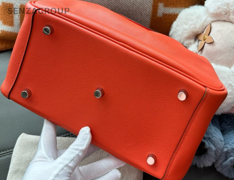 Hermes Lindy26 Shoulder Bag Orange Silver Used Women Classic Designer