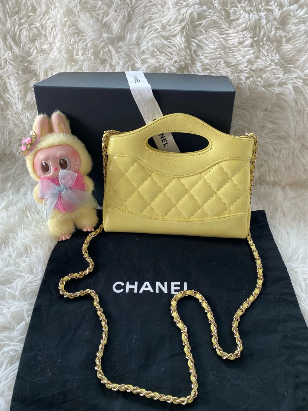 CHANEL 31Bag Nano Yellow Lambskin Shoulder Crossbody Handbag Women