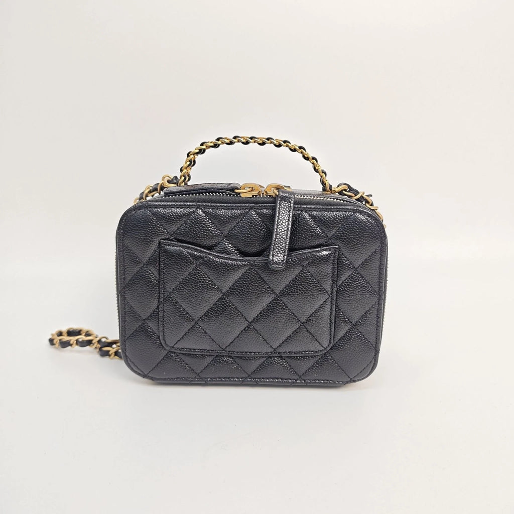 Pre-owned CHANEL 22S Black Gold Calfskin Top Handle Camera Bag For Women