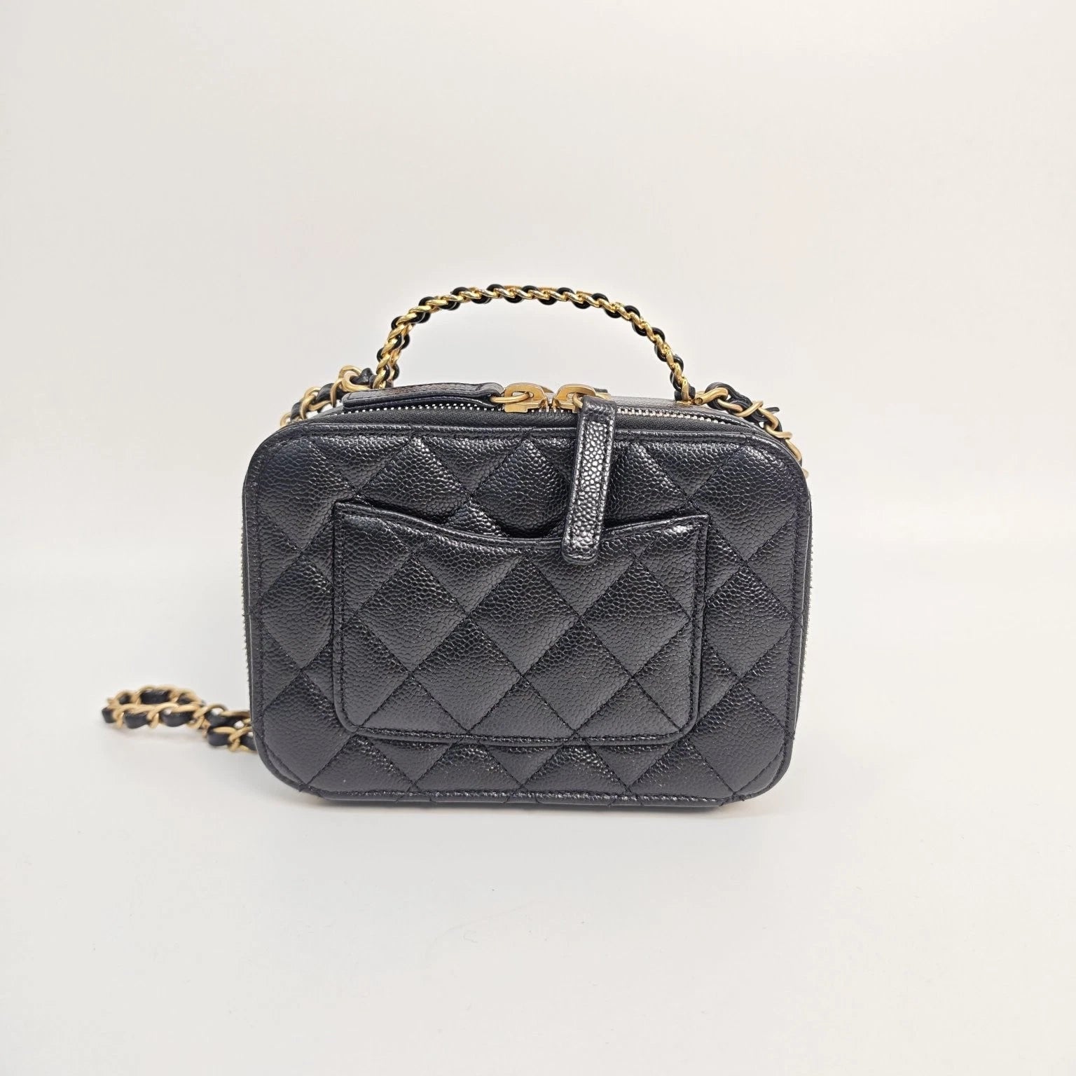 Pre-owned CHANEL 22S Black Gold Calfskin Top Handle Camera Bag For Women