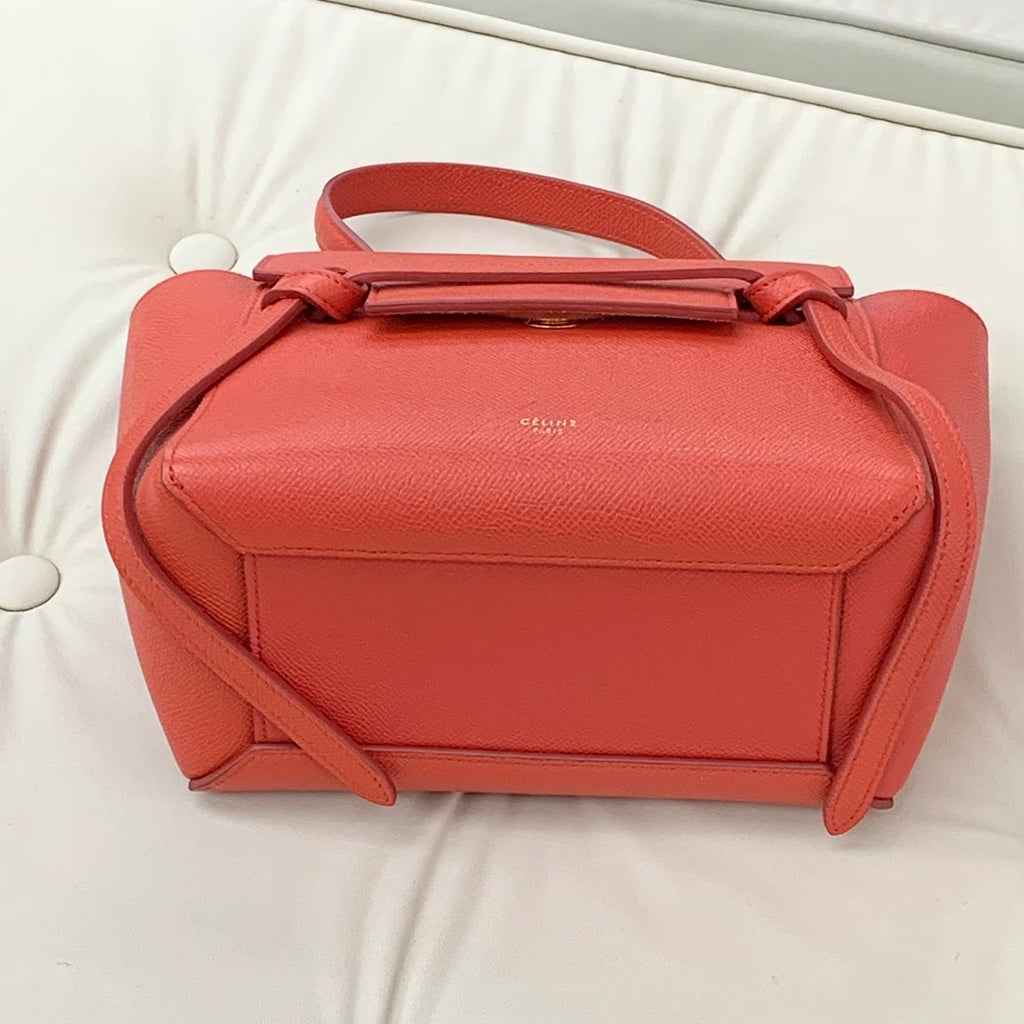 Celine Belt Mini Top Handle Bag Shoulder Crossbody Bag Red Women S
