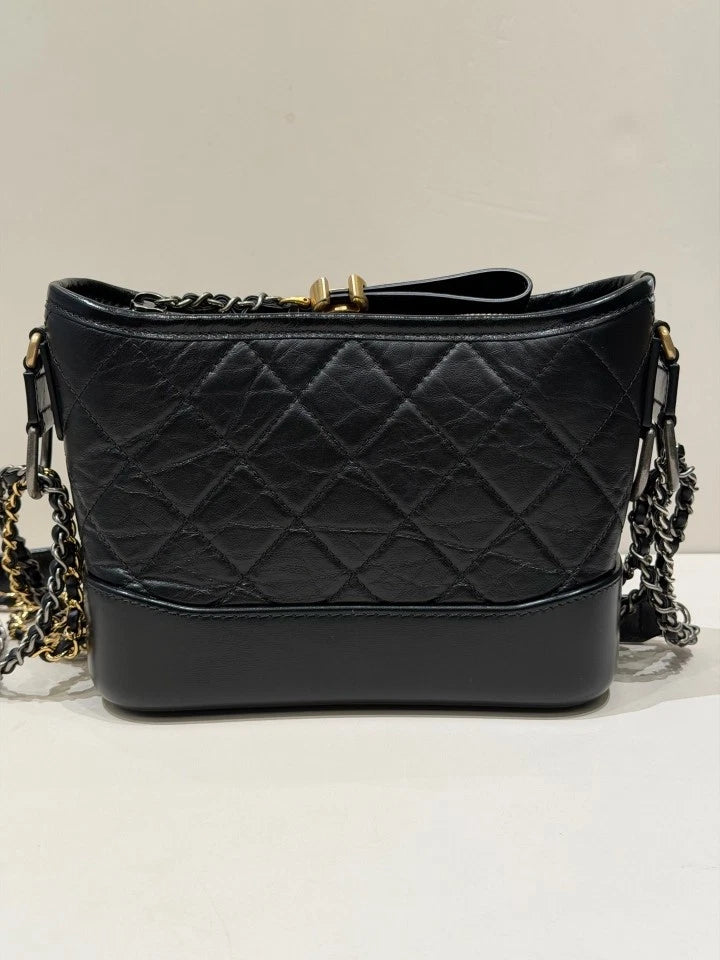 Chanel Gabrielle PM Chain Shoulder Bag Crossbody Black Gold Women