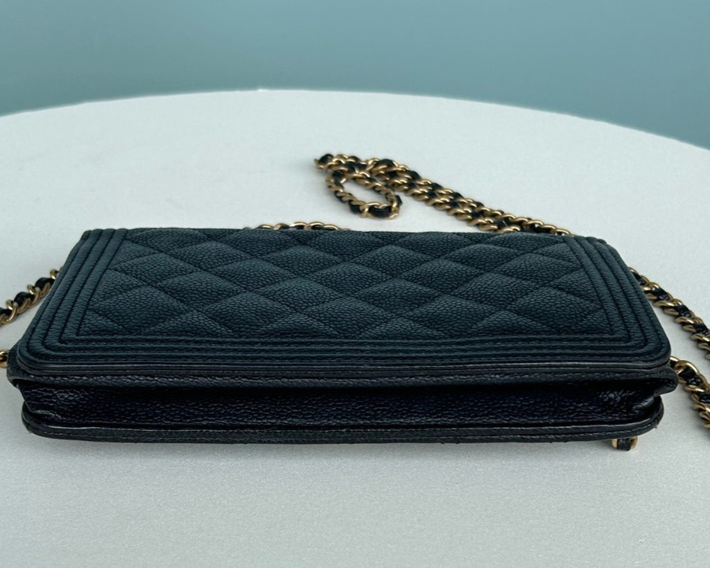 CHANEL Leboy Woc Calfskin Chain Shoulder bag Crossbody Black Gold Women