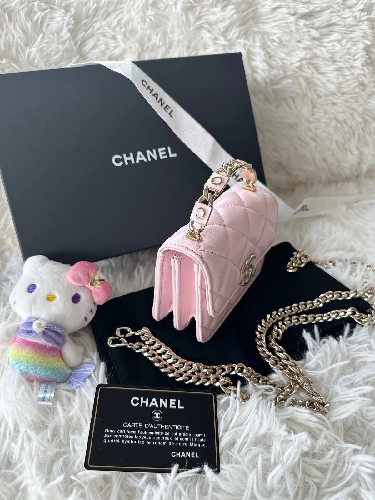 Chanel Pink Lambskin Enamel Handle Crossbody Handbag For Women