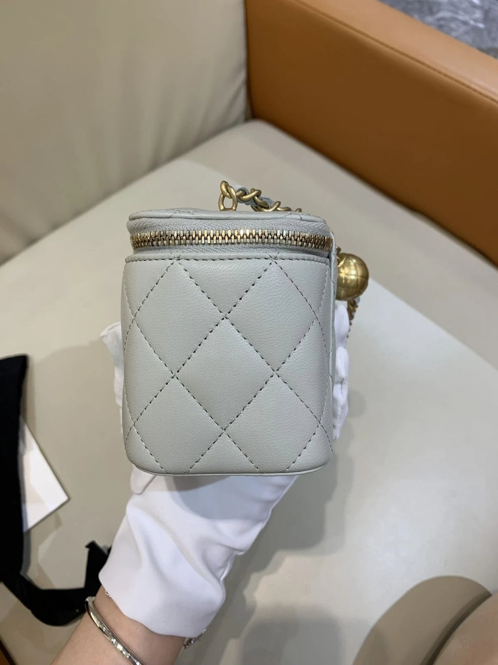 CHANEL Light Gray Gold Ball Mini Box Bag For Women