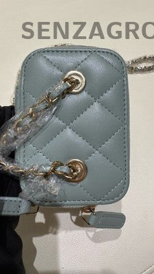 Chanel 23P Blue Gold Lambskin Mini Rectangular Flap Bag Chain Crossbody